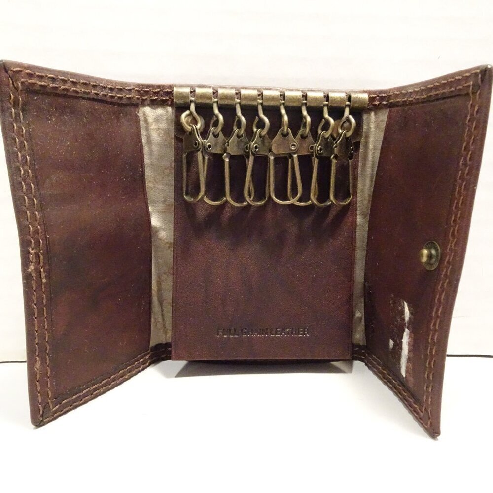 DOCKERS Full Grain Leather Key Holder Case USA Vintage Brown